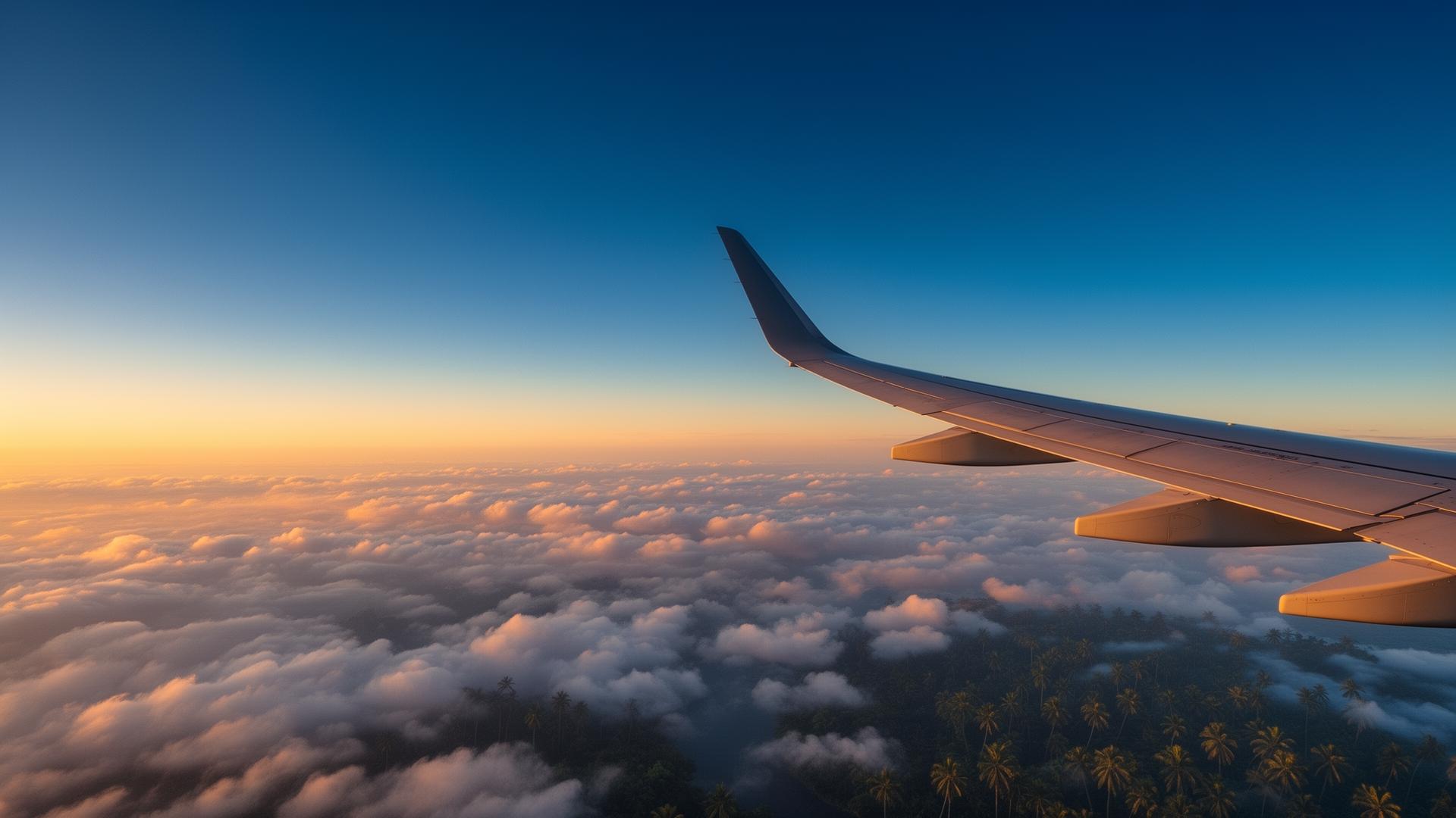 Airplane wing above clouds